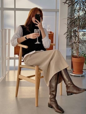 「DHOLIC（ディーホリック）のアイテム（ベスト）」を使った、ディーホリックさん（レディース・164cm）の冬コーディネート