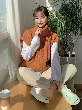 「DHOLIC（ディーホリック）のアイテム（ベスト）」を使った、ディーホリックさん（レディース・162cm）の冬コーディネート