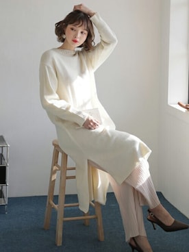 「ロングニット」｜「アイテム（パンツ）」を使った、ディーホリックさん（レディース・165cm）の冬コーディネート