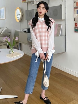 「DHOLIC（ディーホリック）のアイテム（ベスト）」を使った、ディーホリックさん（レディース・162cm）の冬コーディネート