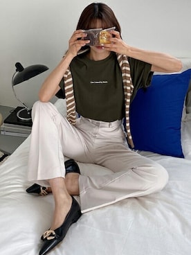 「ボーダーニット」｜「アイテム（Tシャツ/カットソー）」を使った、ディーホリックさん（レディース・164cm）の春コーディネート