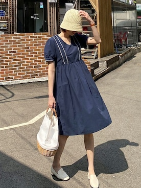 「ペーパーハット」｜「アイテム（ハンチング/ベレー帽）」を使った、ディーホリックさん（レディース・165cm）の春コーディネート