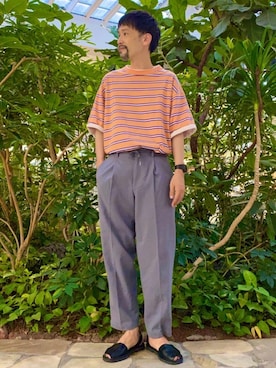 「coen（コーエン）のアイテム（パンツ）」を使った、coenむらたさん（メンズ・173cm）の夏コーディネート