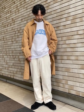 「coen（コーエン）のアイテム（ステンカラーコート）」を使った、coenむらたさん（メンズ・173cm）の秋コーディネート