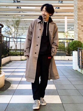 「coen（コーエン）のアイテム（ステンカラーコート）」を使った、coenむらたさん（メンズ・173cm）の秋コーディネート