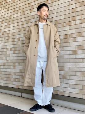 「coen（コーエン）のアイテム（ステンカラーコート）」を使った、coenむらたさん（メンズ・173cm）の冬コーディネート