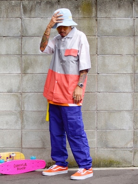 「STORES.jp（ストアーズドットジェーピー）のアイテム（シャツ/ブラウス）」を使った、PUBLICATIONさん（メンズ・168cm）の夏コーディネート