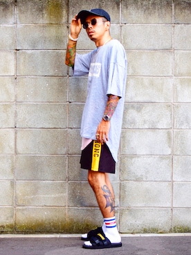 「STORES.jp（ストアーズドットジェーピー）のILLCOMMONS LINE SOCKS WHITE（イルコモンズ  ラインソックス　ホワイト）（ソックス/靴下）」を使った、PUBLICATIONさん（メンズ・168cm）の夏コーディネート