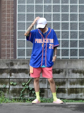 「STORES.jp（ストアーズドットジェーピー）のアイテム（シャツ/ブラウス）」を使った、PUBLICATIONさん（メンズ・168cm）の夏コーディネート