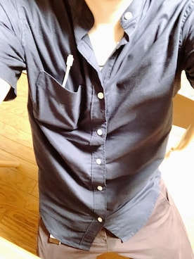 「1 to 10 people（ワントゥテンピープル）の【W】【it】【select ITEM】stretch oxford bandcollor S/S shirt - ストレッチオックスフォードバンドカラー半袖シャツ（シャツ/ブラウス、ブルー系）」を使った、Kazuki  Teraokaさん（メンズ・169cm）の秋コーディネート
