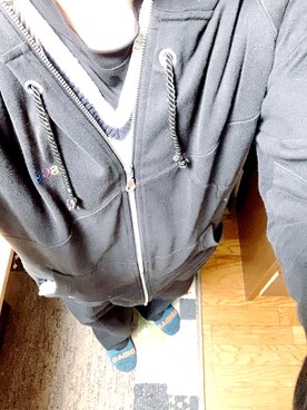 「UNIQLO（ユニクロ）のエアリズムコットンオーバーサイズTシャツ（5分袖）（Tシャツ/カットソー、ブラック系）」を使った、Kazuki  Teraokaさん（メンズ・169cm）の秋コーディネート