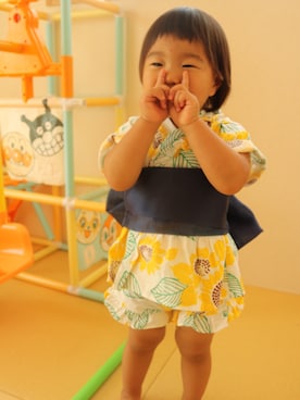 「Moujonjon（ムージョンジョン）のアイテム（浴衣）」を使った、りのちゃんさん（キッズ・80cm）の夏コーディネート