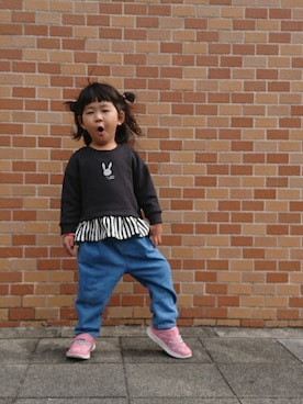 「la poche biscuit（ラポシェビスキュイ）のアイテム（パンツ）」を使った、お決まりさん（キッズ・90cm）の秋コーディネート