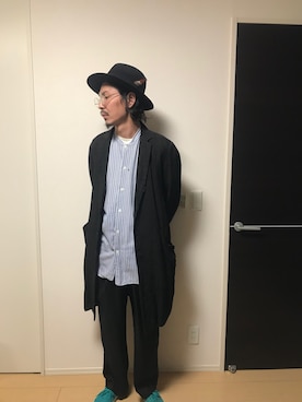「KAZUYUKI KUMAGAI ATTACHMENT（カズユキクマガイアタッチメント）のアイテム（ノーカラーコート）」を使った、kazu570123さん（メンズ・180cm）の冬コーディネート