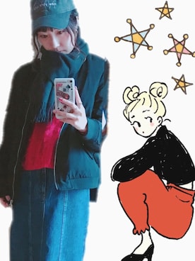「キャップ女子」｜「アイテム（MA-1）」を使った、あづさん（レディース・157cm）の冬コーディネート