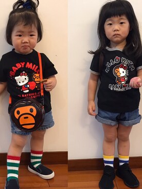 「Yeezy（イージー）のアイテム」を使った、mini是圆脸さん（キッズ・90cm）の夏コーディネート