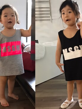 「MSGM（エムエスジーエム）のアイテム（トップス）」を使った、mini是圆脸さん（キッズ・90cm）の夏コーディネート