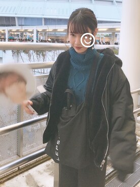 「ブルーニット」｜「アイテム（MA-1）」を使った、ryokoさん（レディース・163cm）の冬コーディネート