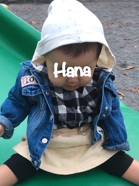 「寒い」｜「アイテム（デニムジャケット）」を使った、はなʕ•ᴥ•ʔさん（キッズ・80cm）の秋コーディネート