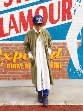 「HYSTERIC GLAMOUR（ヒステリックグラマー）のHYS WHISKY柄 刺繍キャップ（キャップ）」を使った、happachinさん（レディース・164cm）の冬コーディネート