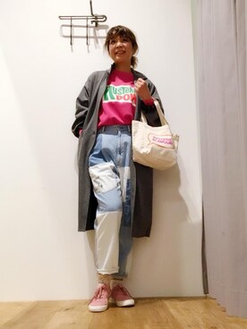 「リメイクデニム」｜「アイテム（ニット/セーター）」を使った、happachinさん（レディース・164cm）の春コーディネート