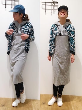 「パーカーワンピ」｜「アイテム（ワンピース/ドレス）」を使った、happachinさん（レディース・164cm）の春コーディネート