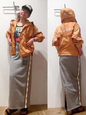 「ナイロンパーカー」｜「アイテム（スカート）」を使った、happachinさん（レディース・164cm）の夏コーディネート