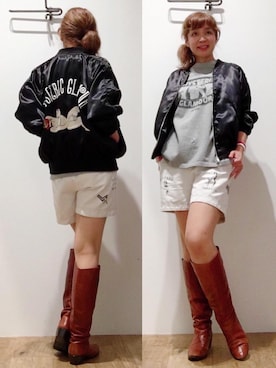 「スタッフセンバツ」｜「アイテム（スカジャン）」を使った、happachinさん（レディース・164cm）の秋コーディネート