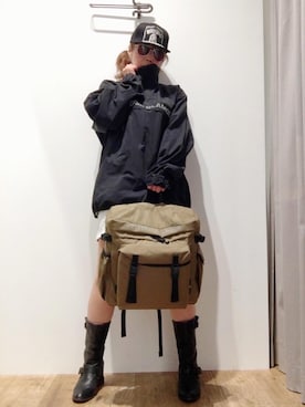 「HYSTERIC GLAMOUR（ヒステリックグラマー）のHYS WHISKY柄 刺繍キャップ（キャップ）」を使った、happachinさん（レディース・164cm）の秋コーディネート