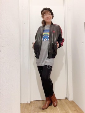 「ニットワンピース」｜「アイテム（ジャージ）」を使った、happachinさん（レディース・164cm）の秋コーディネート