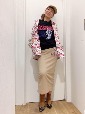 「アイテム（カバーオール、レッド系）」を使った、happachinさん（レディース・164cm）の秋コーディネート