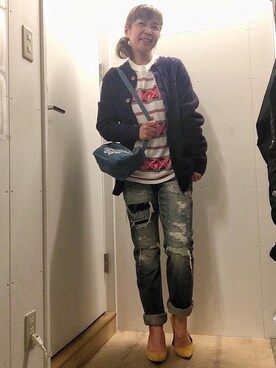 「HYSTERIC GLAMOUR（ヒステリックグラマー）のGIRLS BORDER総柄ジャカード リブ付Tシャツ（Tシャツ/カットソー）」を使った、happachinさん（レディース・164cm）の秋コーディネート