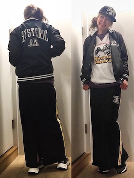 「HYSTERIC GLAMOUR（ヒステリックグラマー）のHYS WHISKY柄 刺繍キャップ（キャップ）」を使った、happachinさん（レディース・164cm）の秋コーディネート