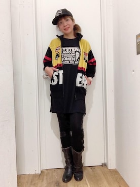 「HYSTERIC GLAMOUR（ヒステリックグラマー）のHYS WHISKY柄 刺繍キャップ（キャップ）」を使った、happachinさん（レディース・164cm）の秋コーディネート