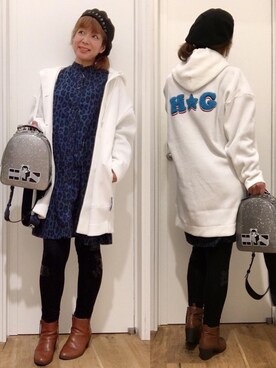 「アイテム（バックパック/リュック、シルバー系）」を使った、happachinさん（レディース・164cm）の秋コーディネート