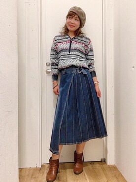 「コラボレーション」｜「アイテム（ハンチング/ベレー帽）」を使った、happachinさん（レディース・164cm）の秋コーディネート
