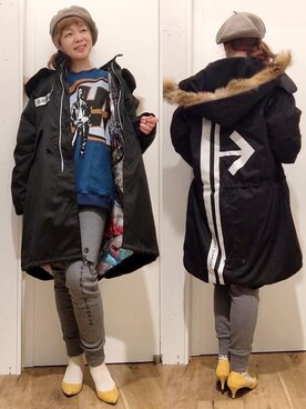 「コラボレーション」｜「アイテム（ハンチング/ベレー帽）」を使った、happachinさん（レディース・164cm）の秋コーディネート