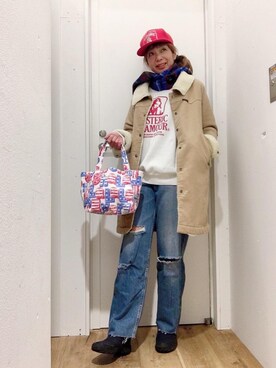 「HYSTERIC GLAMOUR（ヒステリックグラマー）のアイテム（ステンカラーコート）」を使った、happachinさん（レディース・164cm）の冬コーディネート