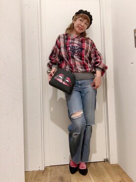 「70'sコーデ」｜「アイテム（ハンチング/ベレー帽）」を使った、happachinさん（レディース・164cm）の冬コーディネート