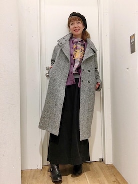 「チェック柄」｜「アイテム（ピーコート）」を使った、happachinさん（レディース・164cm）の冬コーディネート