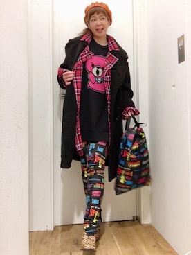 「チェック柄」｜「アイテム（ピーコート）」を使った、happachinさん（レディース・164cm）の冬コーディネート