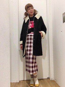 「HYSTERIC GLAMOUR（ヒステリックグラマー）のアイテム（ステンカラーコート）」を使った、happachinさん（レディース・164cm）の冬コーディネート