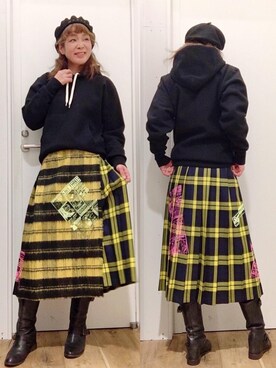「コラボレーション」｜「アイテム（ハンチング/ベレー帽）」を使った、happachinさん（レディース・164cm）の冬コーディネート
