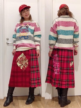 「キルトスカート」｜「アイテム（スウェット）」を使った、happachinさん（レディース・164cm）の冬コーディネート