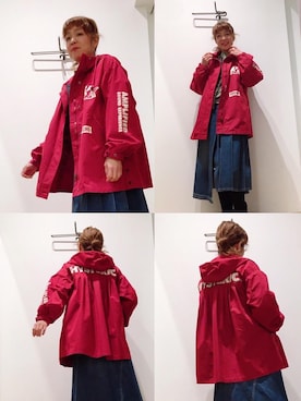 「アイテム（ミリタリージャケット、レッド系）」を使った、happachinさん（レディース・164cm）の冬コーディネート