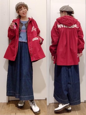 「アイテム（ミリタリージャケット、レッド系）」を使った、happachinさん（レディース・164cm）の冬コーディネート