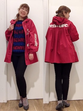 「アイテム（ミリタリージャケット、レッド系）」を使った、happachinさん（レディース・164cm）の冬コーディネート