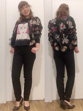 「スキニー」｜「アイテム（スカジャン）」を使った、happachinさん（レディース・164cm）の冬コーディネート