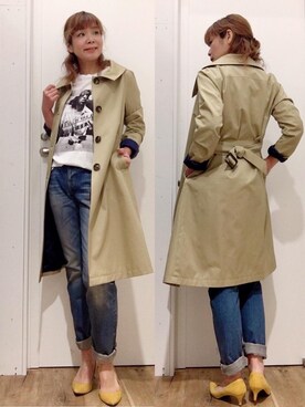 「HYSTERIC GLAMOUR（ヒステリックグラマー）のアイテム（ステンカラーコート）」を使った、happachinさん（レディース・164cm）の冬コーディネート