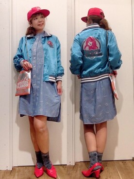 「HYSTERIC GLAMOUR（ヒステリックグラマー）のHYS WHISKY柄 刺繍キャップ（キャップ）」を使った、happachinさん（レディース・164cm）の冬コーディネート